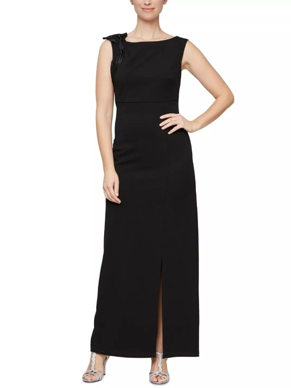 SLNY Black Sleeveless Maxi Dress with Shoulder Bow